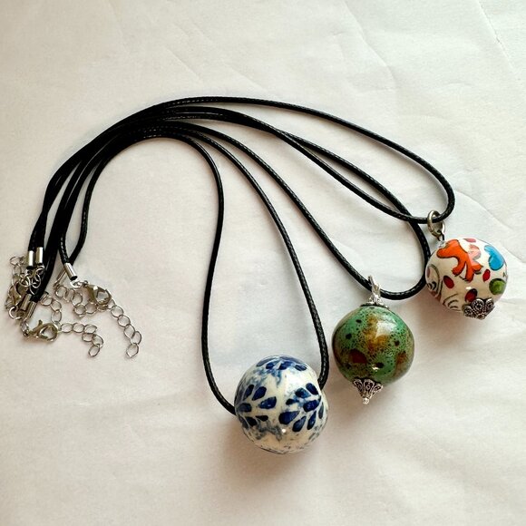 Boho BUNDLE (3) Ceramic Beads Pendants Chocker Necklaces Minimalist Boho Gipsy - Picture 15 of 15